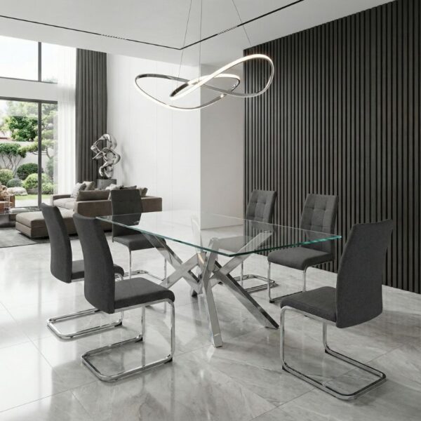 Καρέκλα τραπεζαρίας Laura Megapap γκρι ύφασμα - μεταλλική βάση χρωμίου 42x58x98εκ.