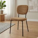 Καρέκλα τραπεζαρίας Kevin Megapap μουσταρδί ύφασμα - μεταλλικό μαύρο πόδι 48x51x87εκ.