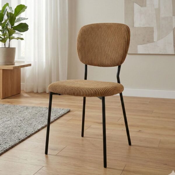 Καρέκλα τραπεζαρίας Kevin Megapap μουσταρδί ύφασμα - μεταλλικό μαύρο πόδι 48x51x87εκ.