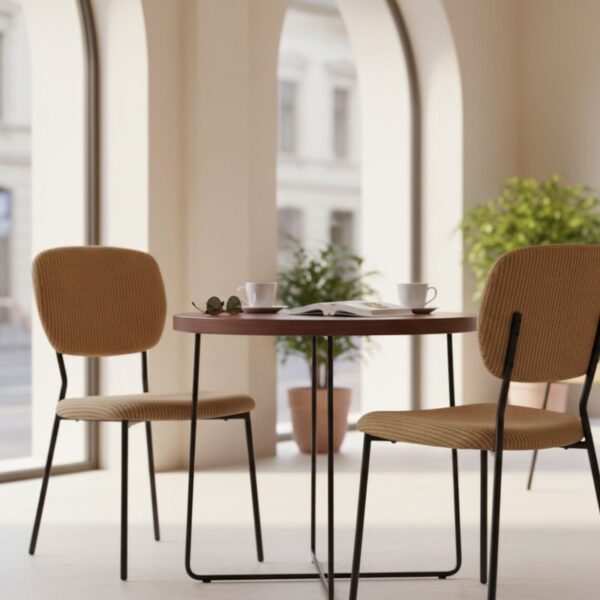 Καρέκλα τραπεζαρίας Kevin Megapap μουσταρδί ύφασμα - μεταλλικό μαύρο πόδι 48x51x87εκ.