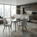 Καρέκλα τραπεζαρίας Christy Megapap μπεζ ύφασμα - μεταλλικό μαύρο πόδι 47x59x90εκ.