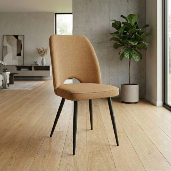 Καρέκλα τραπεζαρίας Christy Megapap μουσταρδί ύφασμα - μεταλλικό μαύρο πόδι 47x59x90εκ.