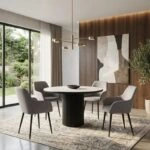 Πολυθρόνα τραπεζαρίας Monica Megapap μπεζ ύφασμα - μεταλλικό μαύρο πόδι 54x57x84εκ.