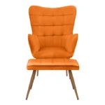 Πολυθρόνα - Μπερζέρα με υποπόδιο Lily Megapap κροκί βελούδο - μεταλλικό πόδι χρώμα φυσικό 70x62x98εκ.