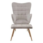 Πολυθρόνα - Μπερζέρα με υποπόδιο Lily Megapap μπεζ βελούδο - μεταλλικό πόδι χρώμα φυσικό 70x62x98εκ.