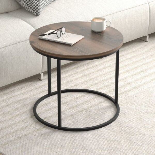 Τραπεζάκι σαλονιού σετ 2 τμχ Hilal Megapap χρώμα καπνιστή καρυδιά Ø66x49,5εκ.