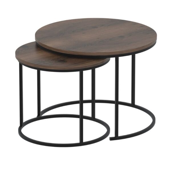 Τραπεζάκι σαλονιού σετ 2 τμχ Hilal Megapap χρώμα καπνιστή καρυδιά Ø66x49,5εκ.