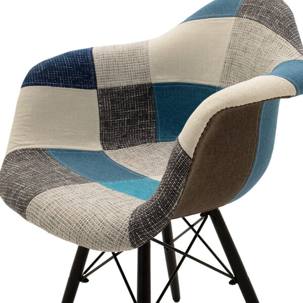 Πολυθρόνα Julita ύφασμα patchwork μπλε γκρι-μαύρο πόδι