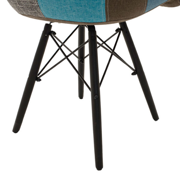 Πολυθρόνα Julita ύφασμα patchwork μπλε γκρι-μαύρο πόδι