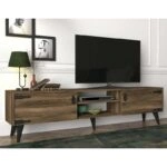 Έπιπλο τηλεόρασης PWF-0283  χρώμα σκούρο καρυδί - μαύρο 180x30x41εκ