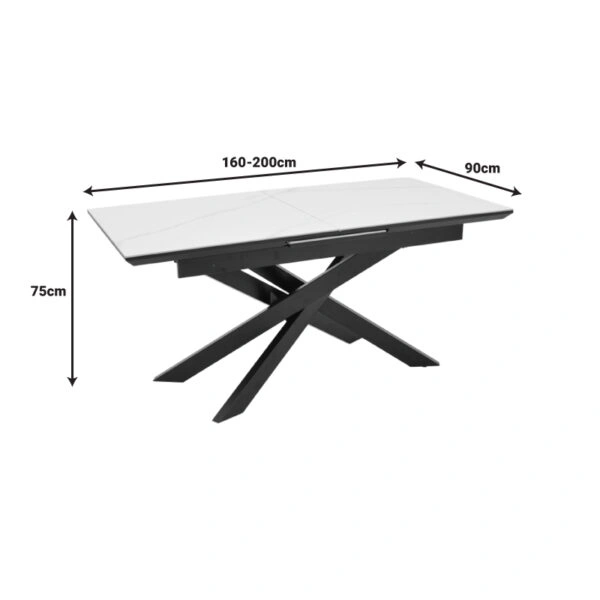 Τραπέζι Rogemi  sintered stone -γκρι mdf-μαύρο μέταλλο 160-200x90x75εκ