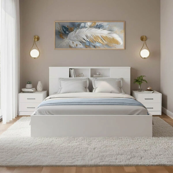 Σετ Κρεβατοκάμαρας Olympus White με Κρεβάτι 140x200εκ Σετ 3τεμ