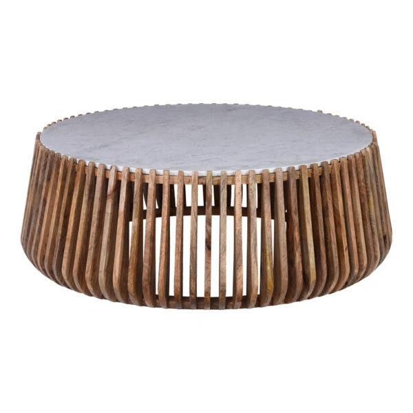 Τραπέζι σαλονιού Mable  μάνγκο ξύλο σε φυσική απόχρωση με επιφάνεια μαρμάρου Φ120x45εκ