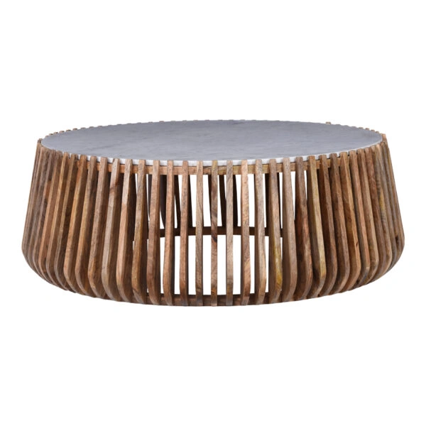 Τραπέζι σαλονιού Mable  μάνγκο ξύλο σε φυσική απόχρωση με επιφάνεια μαρμάρου Φ120x45εκ