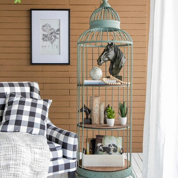 Artekko Ραφιέρα Κλουβί με 3 Ξύλινα MDF Ράφια και Μεταλλικό Σκελετό (66x61x169)