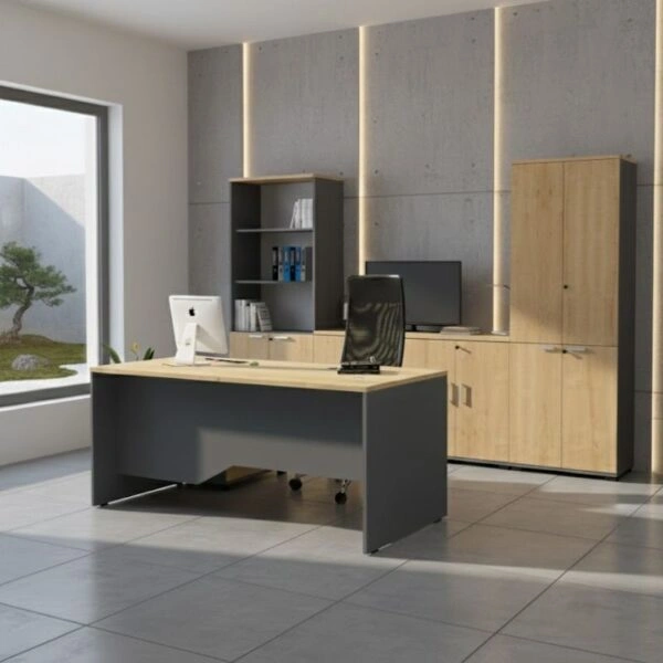 Γραφείο επαγγελματικό Venturo Megapap χρώμα ανθρακί - φυσικό οξιάς 180x80x75εκ.