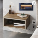 Κομοδίνο επιτοίχιο Brik Megapap με LED χρώμα καρυδί - sandstone 45x30x18εκ.