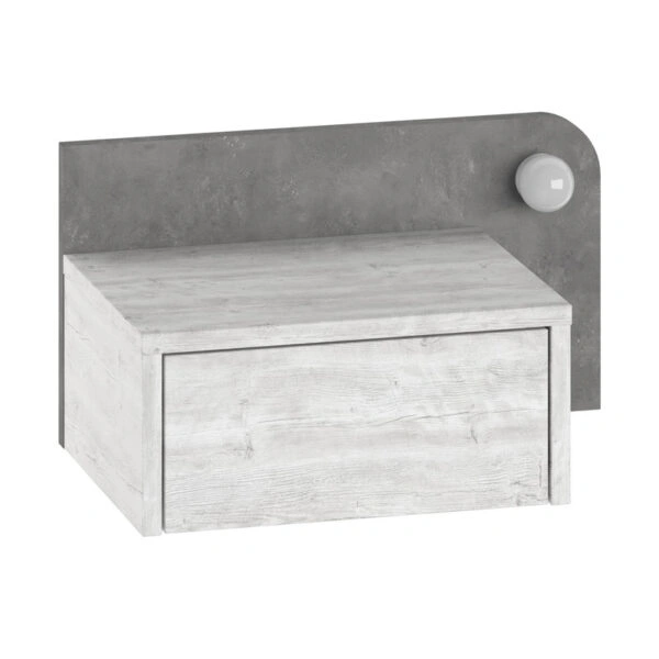 Κομοδίνο επιτοίχιο Dotta Megapap με LED χρώμα λευκό αντικέ - γκρι ρετρό 52x33,6x28εκ.