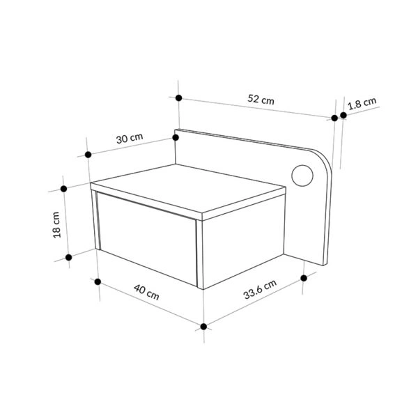 Κομοδίνο επιτοίχιο Dotta Megapap με LED χρώμα λευκό αντικέ - γκρι ρετρό 52x33,6x28εκ.