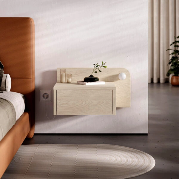 Κομοδίνο επιτοίχιο Dotta Megapap με LED χρώμα light oak 52x33,6x28εκ.