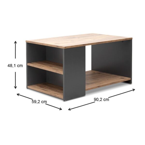 Τραπεζάκι σαλονιού Sylvia από μελαμίνη χρώμα pine oak - ανθρακί 90,2x59,2x48,1εκ.