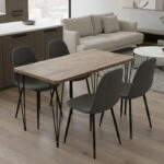 Σετ τραπεζαρία 5τμχ Roger - Iris Megapap Mdf - ύφασμα χρώμα ακακίας - γκρι 120x70x75εκ.