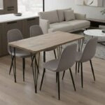 Σετ τραπεζαρία 5τμχ Roger - Iris Megapap Mdf - ύφασμα χρώμα ακακίας - ανοιχτό μπεζ 120x70x75εκ.