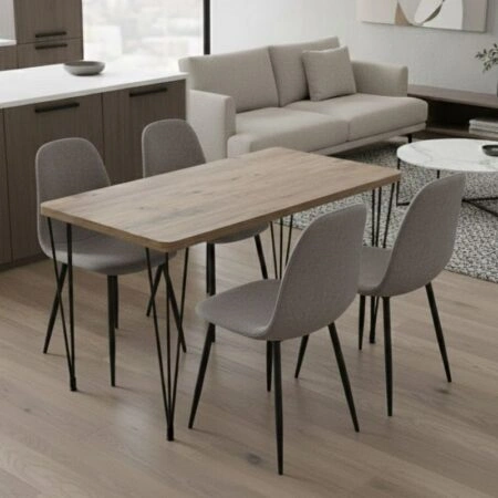 Σετ τραπεζαρία 5τμχ Roger - Iris Megapap Mdf - ύφασμα χρώμα ακακίας - ανοιχτό μπεζ 120x70x75εκ.