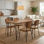 Σετ τραπεζαρία 5τμχ Roger - Kevin Megapap Mdf - ύφασμα χρώμα ακακίας - μουσταρδί 120x70x75εκ.