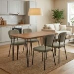 Σετ τραπεζαρία 5τμχ Roger - Kevin Megapap Mdf - ύφασμα χρώμα ακακίας - λαδί 120x70x75εκ.