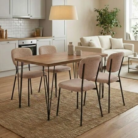 Σετ τραπεζαρία 5τμχ Roger - Kevin Megapap Mdf - ύφασμα χρώμα ακακίας - μόκα 120x70x75εκ.