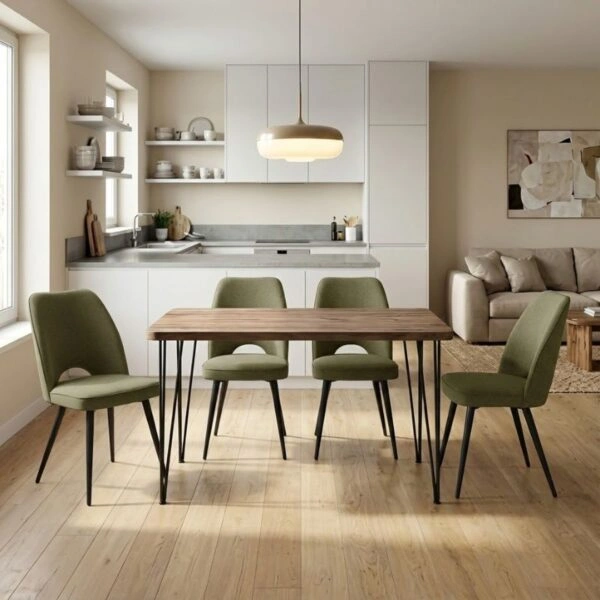 Σετ τραπεζαρία 5τμχ Roger - Christy Megapap Mdf - ύφασμα χρώμα ακακίας - λαδί 120x70x75εκ.