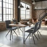 Σετ τραπεζαρία 5τμχ Roger - Bianca Megapap Mdf - ύφασμα χρώμα ακακίας - γκρι 120x70x75εκ.