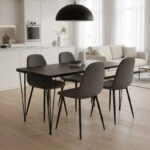 Σετ τραπεζαρία 5τμχ Roger - Iris Megapap Mdf - ύφασμα χρώμα μαύρο εφέ μαρμάρου - γκρι 120x70x75εκ.