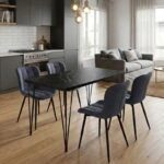 Σετ τραπεζαρία 5τμχ Roger - Chiara Megapap Mdf - ύφασμα χρώμα μαύρο εφέ μαρμάρου - ανθρακί 120x70x75εκ.