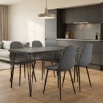 Σετ τραπεζαρία 5τμχ Roger - Iris Megapap Mdf - ύφασμα χρώμα σκούρο γκρι σκυροδέματος - γκρι 120x70x75εκ.