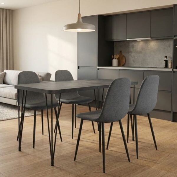 Σετ τραπεζαρία 5τμχ Roger - Iris Megapap Mdf - ύφασμα χρώμα σκούρο γκρι σκυροδέματος - γκρι 120x70x75εκ.