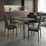 Σετ τραπεζαρία 5τμχ Roger - Rosa Megapap Mdf - ύφασμα χρώμα σκούρο γκρι σκυροδέματος - γκρι 120x70x75εκ.