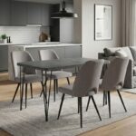 Σετ τραπεζαρία 5τμχ Roger - Christy Megapap Mdf - ύφασμα χρώμα σκούρο γκρι σκυροδέματος - ανοιχτό μπεζ 120x70x75εκ.