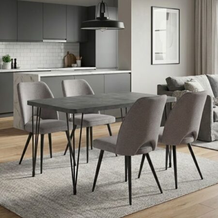 Σετ τραπεζαρία 5τμχ Roger - Christy Megapap Mdf - ύφασμα χρώμα σκούρο γκρι σκυροδέματος - ανοιχτό μπεζ 120x70x75εκ.