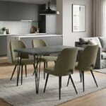 Σετ τραπεζαρία 5τμχ Roger - Christy Megapap Mdf - ύφασμα χρώμα σκούρο γκρι σκυροδέματος - λαδί 120x70x75εκ.