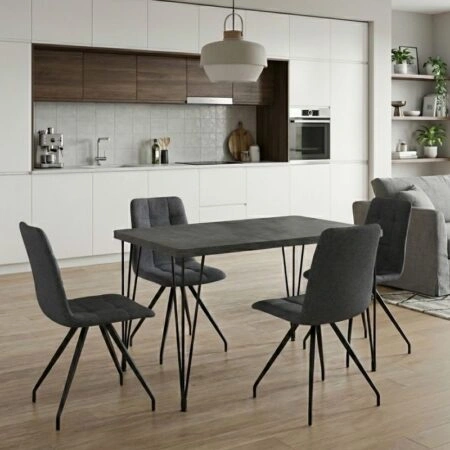 Σετ τραπεζαρία 5τμχ Roger - Bianca Megapap Mdf - ύφασμα χρώμα σκούρο γκρι σκυροδέματος - γκρι 120x70x75εκ.