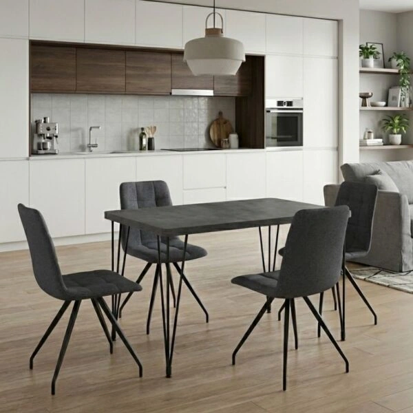 Σετ τραπεζαρία 5τμχ Roger - Bianca Megapap Mdf - ύφασμα χρώμα σκούρο γκρι σκυροδέματος - γκρι 120x70x75εκ.