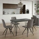 Σετ τραπεζαρία 5τμχ Roger - Bianca Megapap Mdf - ύφασμα χρώμα σκούρο γκρι σκυροδέματος - ανοιχτό μπεζ 120x70x75εκ.