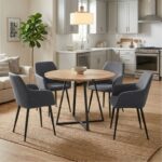 Σετ τραπεζαρία 5τμχ Rubes - Monica Megapap χρώμα φυσικό οξιάς - γκρι Ø100x78εκ.