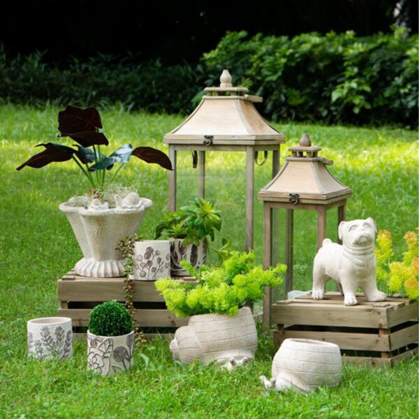 Artekko Cement Μπεζ Τσιμεντένια Διακοσμητικά Κασπώ με Σχέδια (11x11x10)cm 4pcs