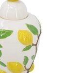 Artekko Lemon Εκρού Κεραμικό Βάζο Δοχείο με Καπάκι και Λεμόνια (22x22x37.5)cm