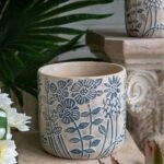 Artekko Cement Μπεζ Τσιμεντένια Διακοσμητικά Κασπώ με Σχέδια (18x18x17)cm 2pcs
