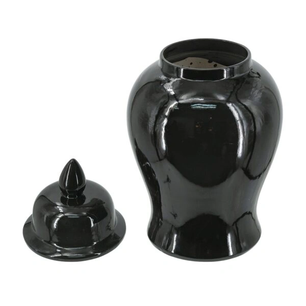 Artekko Melania Μαύρο Κεραμικό Διακοσμητικό Δοχείο Βάζο με Καπάκι (24x24x48)cm