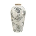 Artekko Aging Λευκό Κεραμικό Βάζο με Γκρι Λουλούδια (20.5x20.5x34.5)cm